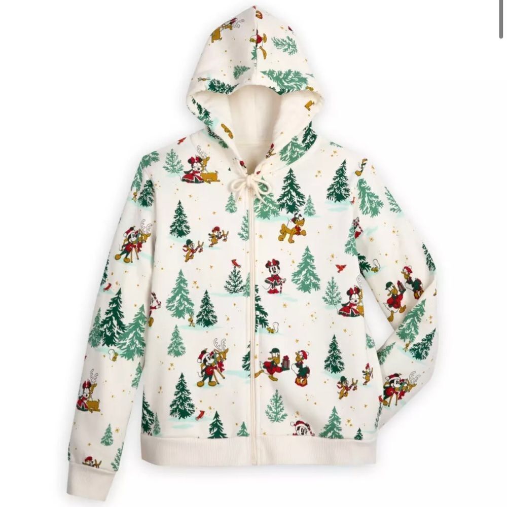 NWT Disney Mickey Mouse & Friends Holiday Zip Hoodie XS AOP In Hand! Ships Now!